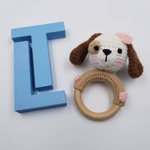 Crochet Rattle- Pink Bow Dog