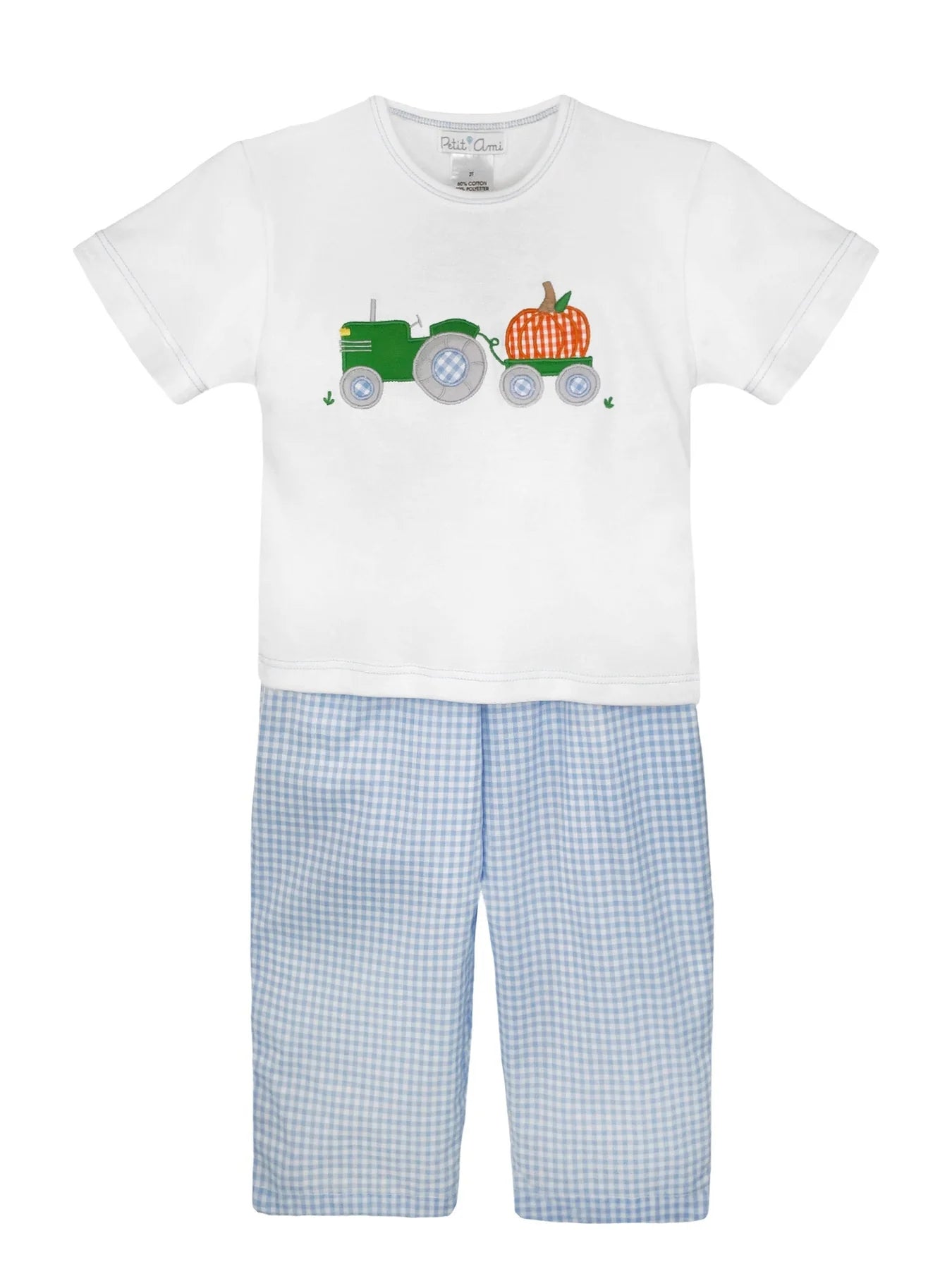 Pumpkin Tractor Applique Tee & Pant Set