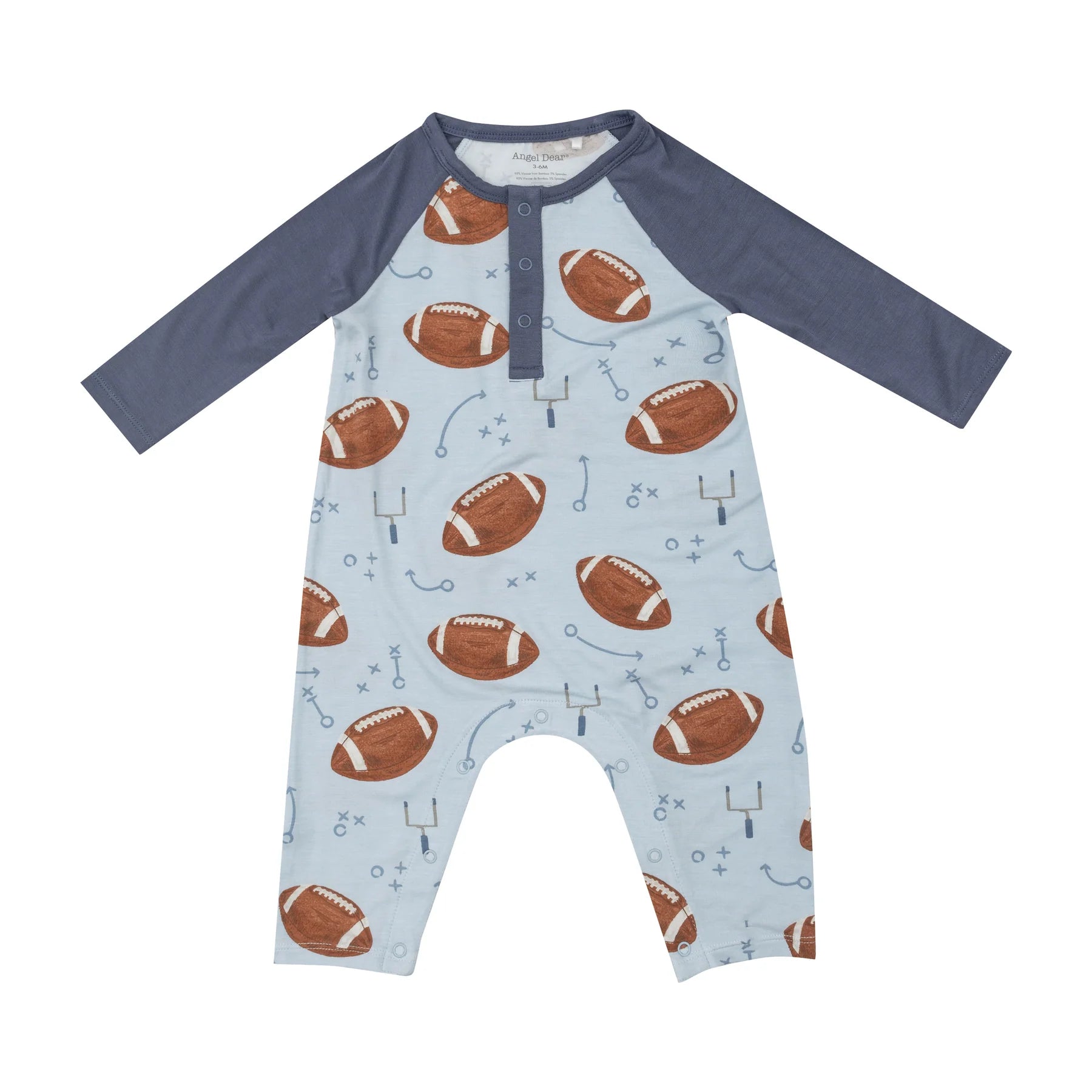 L/S Raglan Romper- Footballs Bl.