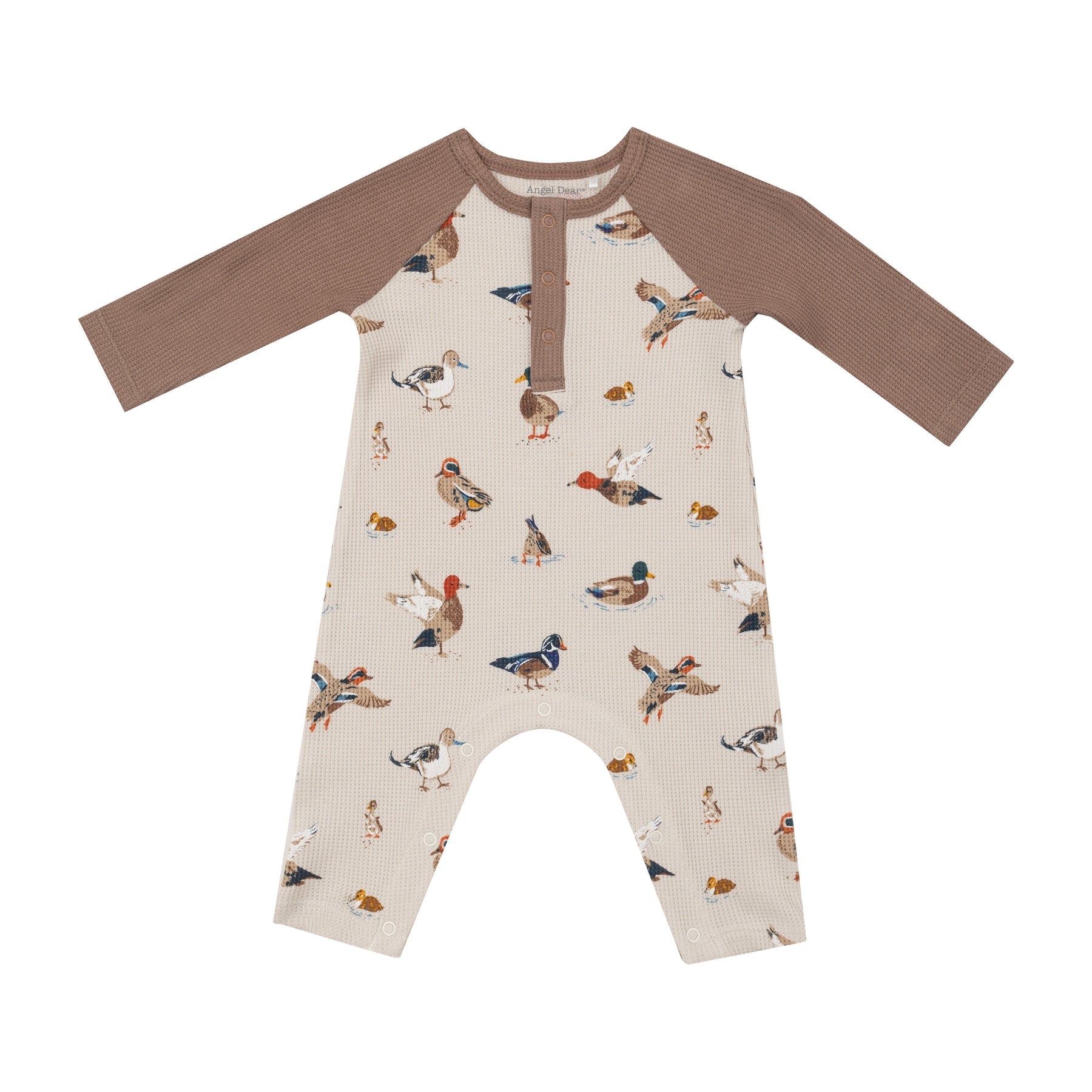 L/S Raglan Henley Romper- Ducks