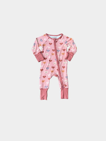 Bamboo Footless Romper- Girl Hearts