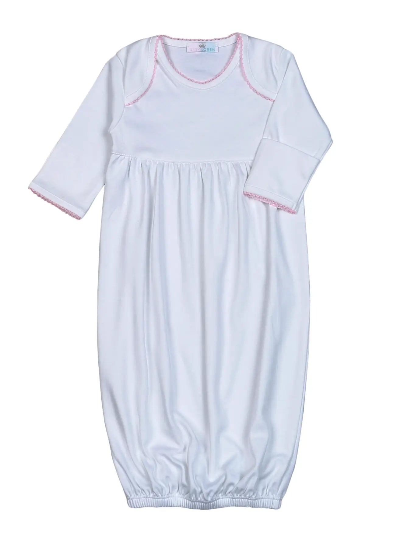 Pima Gown-White w Pink Trim (cinched chest)