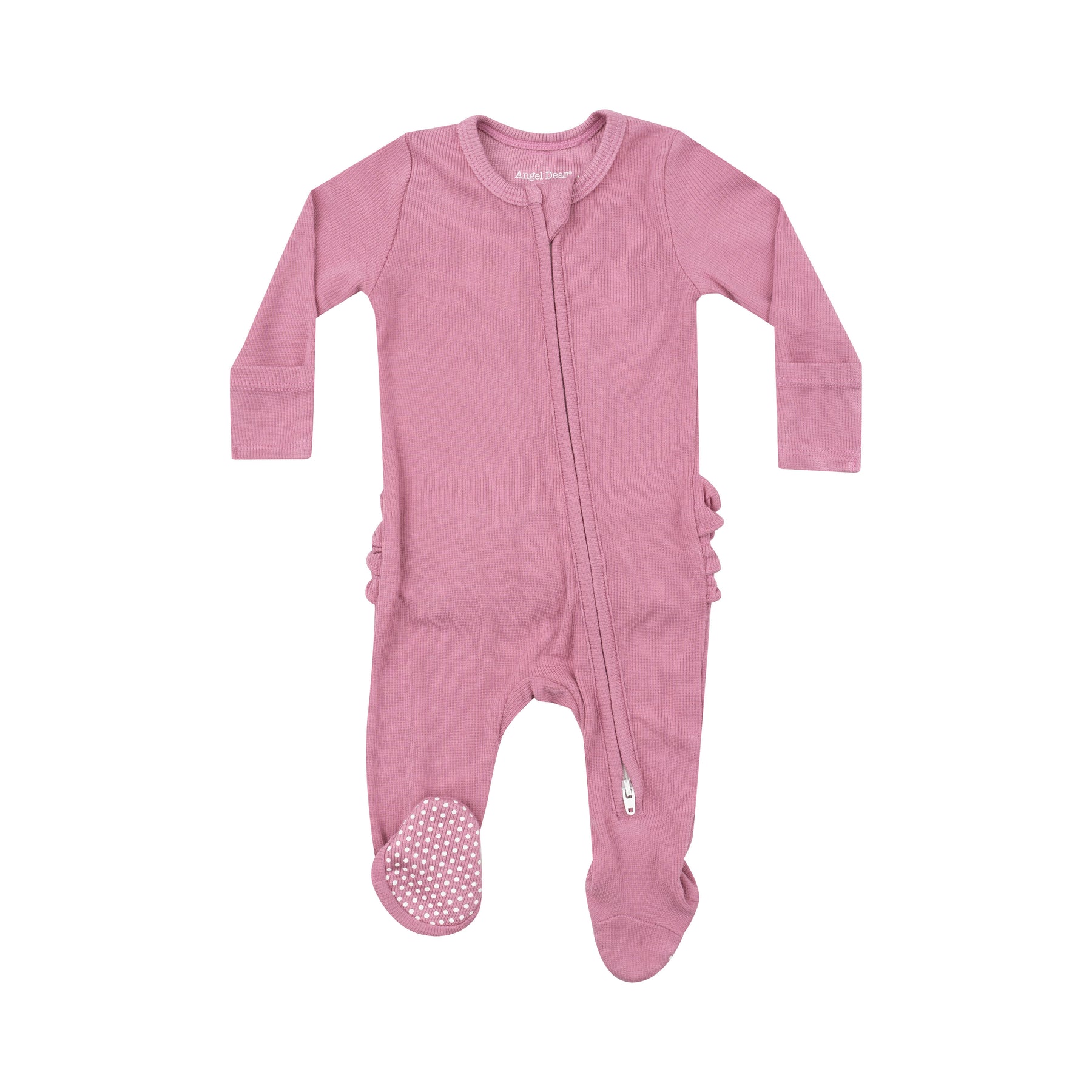 2 Way Zipper Ruffle  Back Footie- Rib Wild Rose