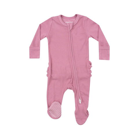 2 Way Zipper Ruffle  Back Footie- Rib Wild Rose