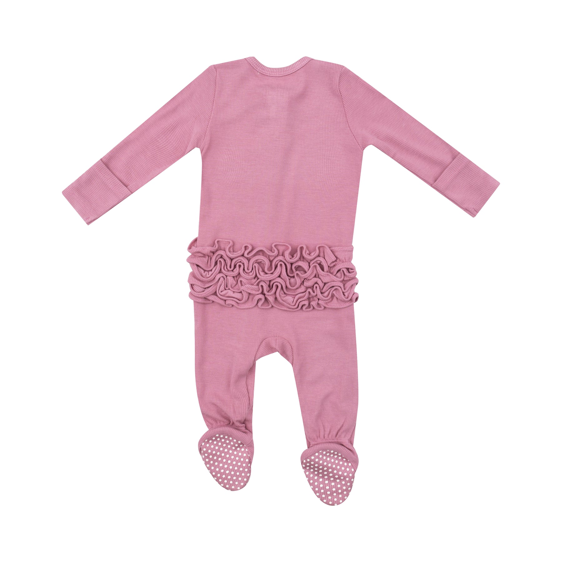 2 Way Zipper Ruffle  Back Footie- Rib Wild Rose