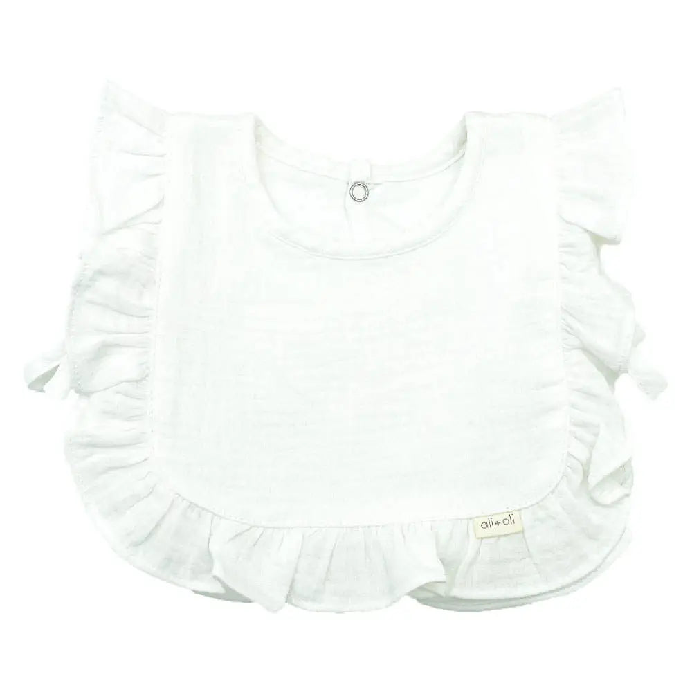 Muslin Cotton Ruffle Baby Bib- White