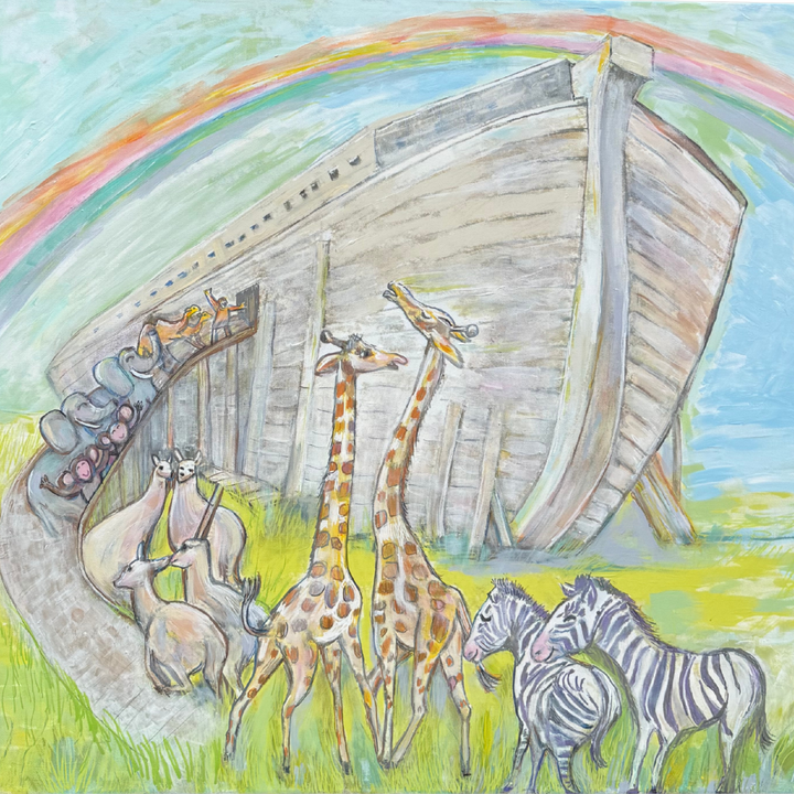 "Rainbow Noah's Ark" 30 x 40 + Gold Frame