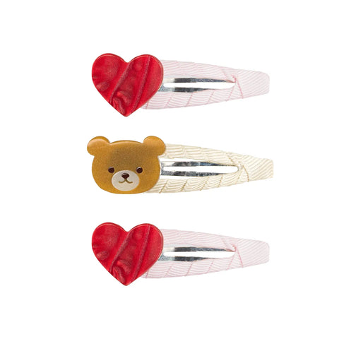 Bear with Hearts Pearlized Red Snap Clips