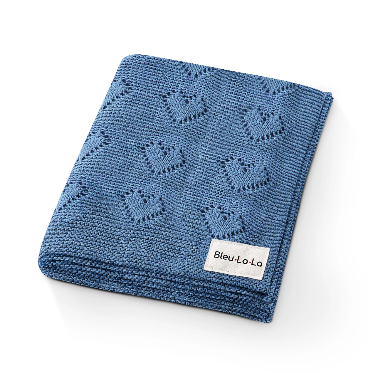 Cotton Receiving Baby Blanket- Heart Denim Bl.