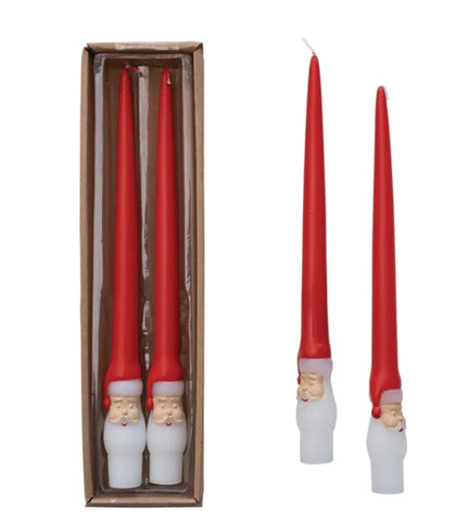 10"H Unscented Santa Taper Candles- Red & White