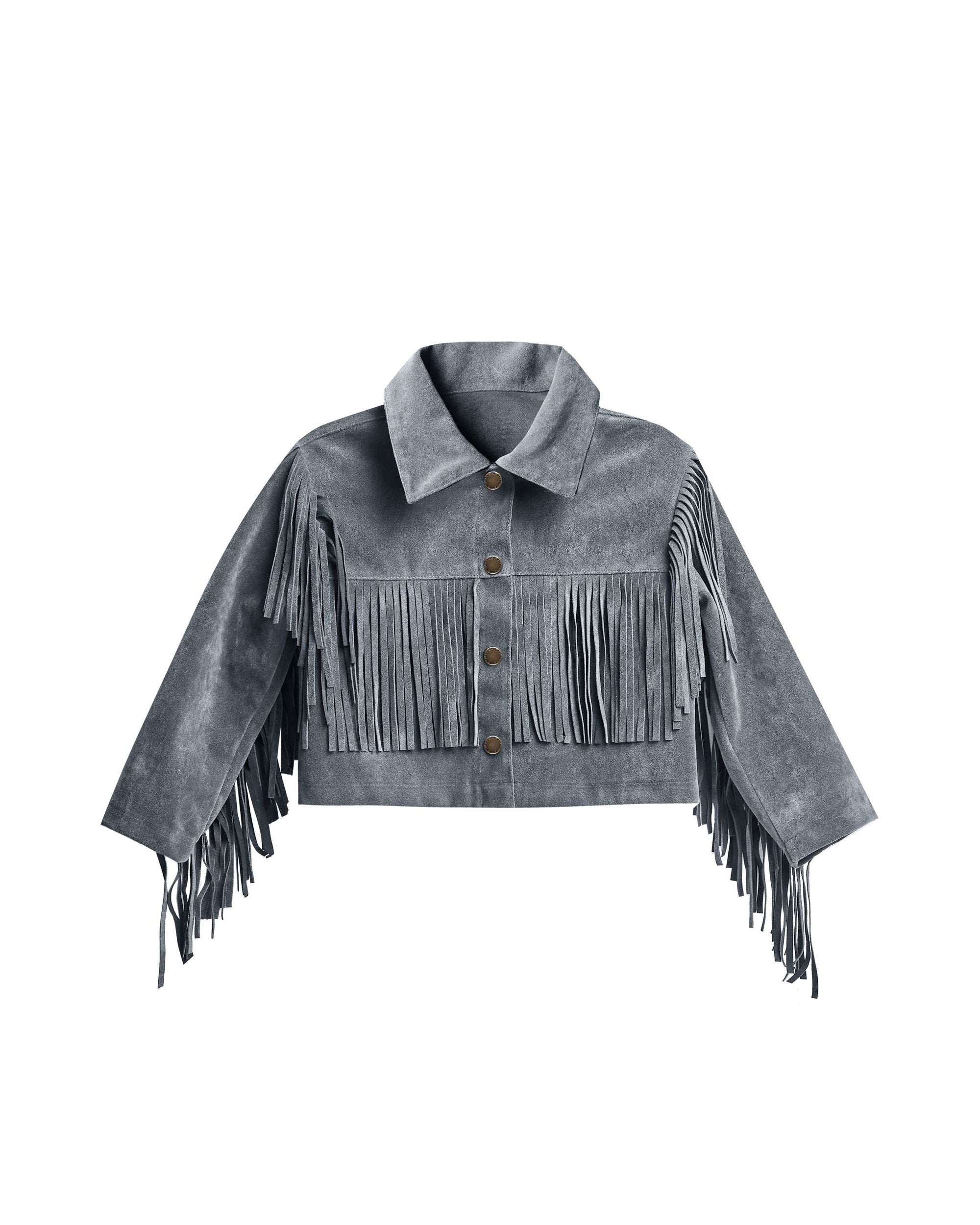 Fringe Jacket- Dusty Blue