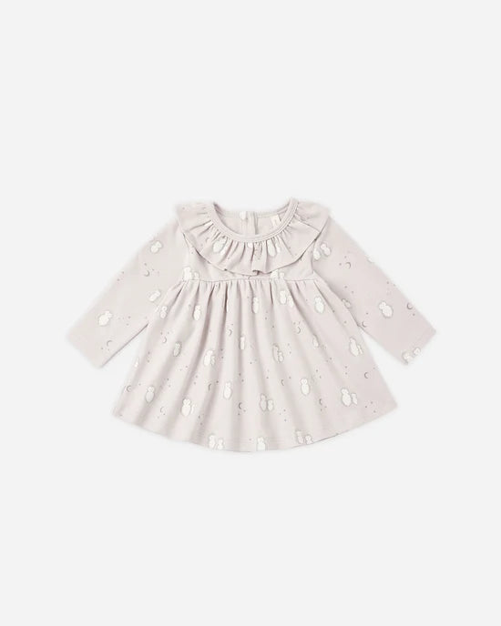 Ruffle Collar Jersey Dress Owls