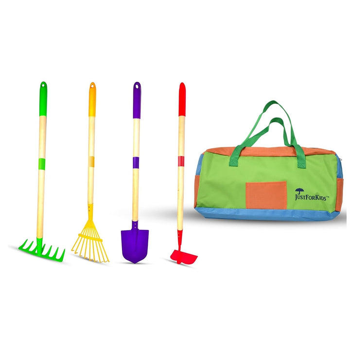Kids Garden Tools Set 4‑Piece Outdoor Play Kit w/ Travel Bag