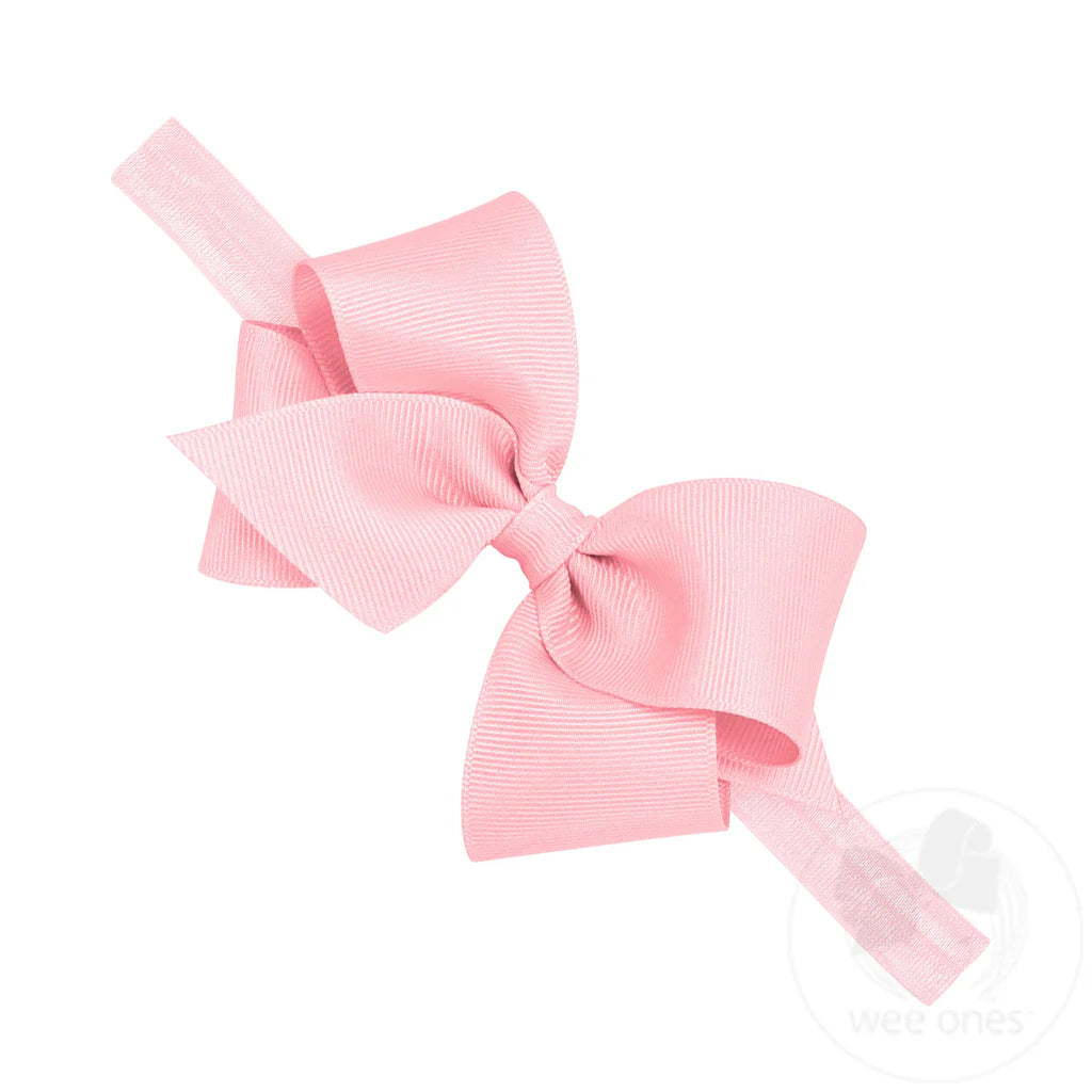 Classic Grosgrain Girls Hair Bow on Baby Headband (Lt. Pink)