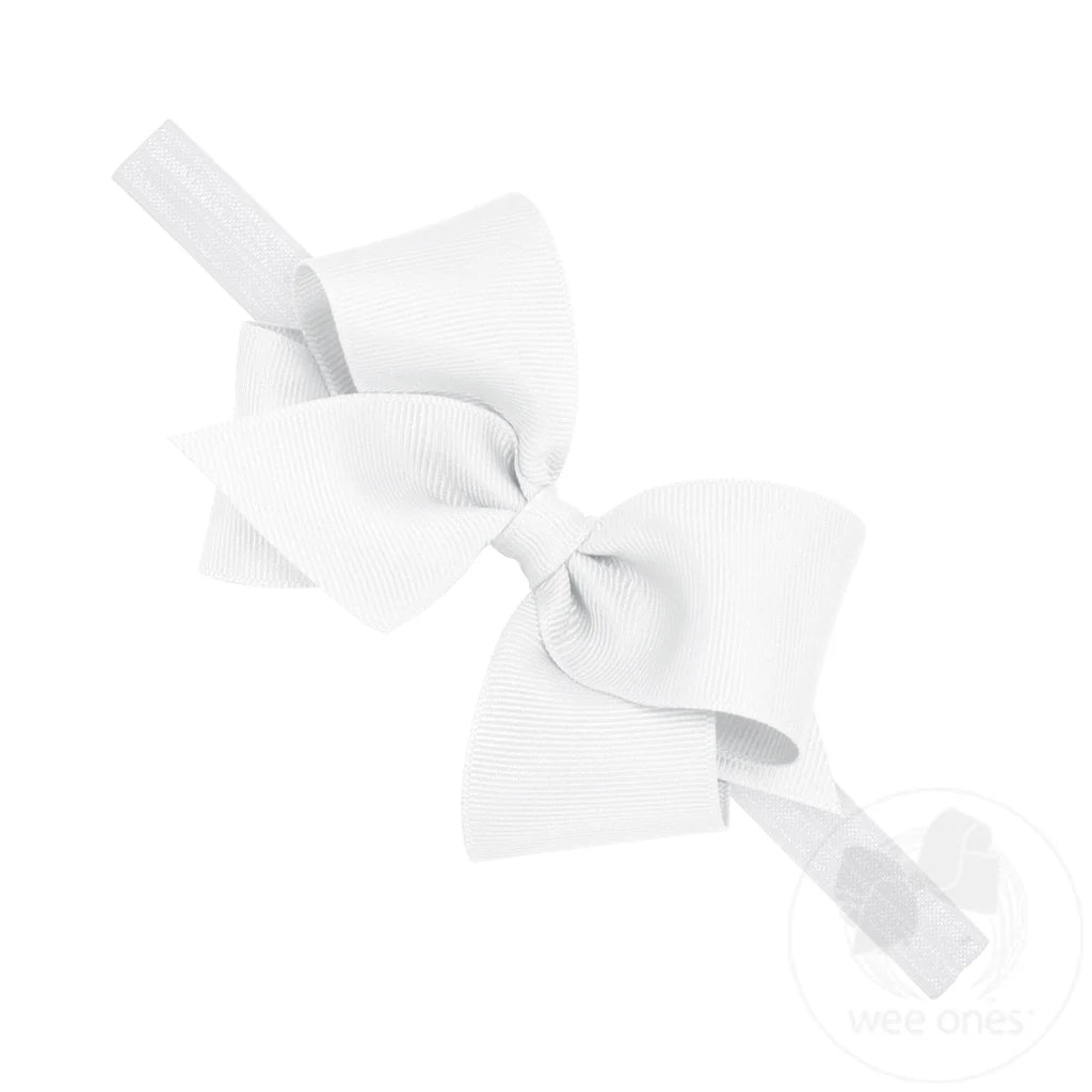 Classic Grosgrain Girls Hair Bow on Baby Headband (White)