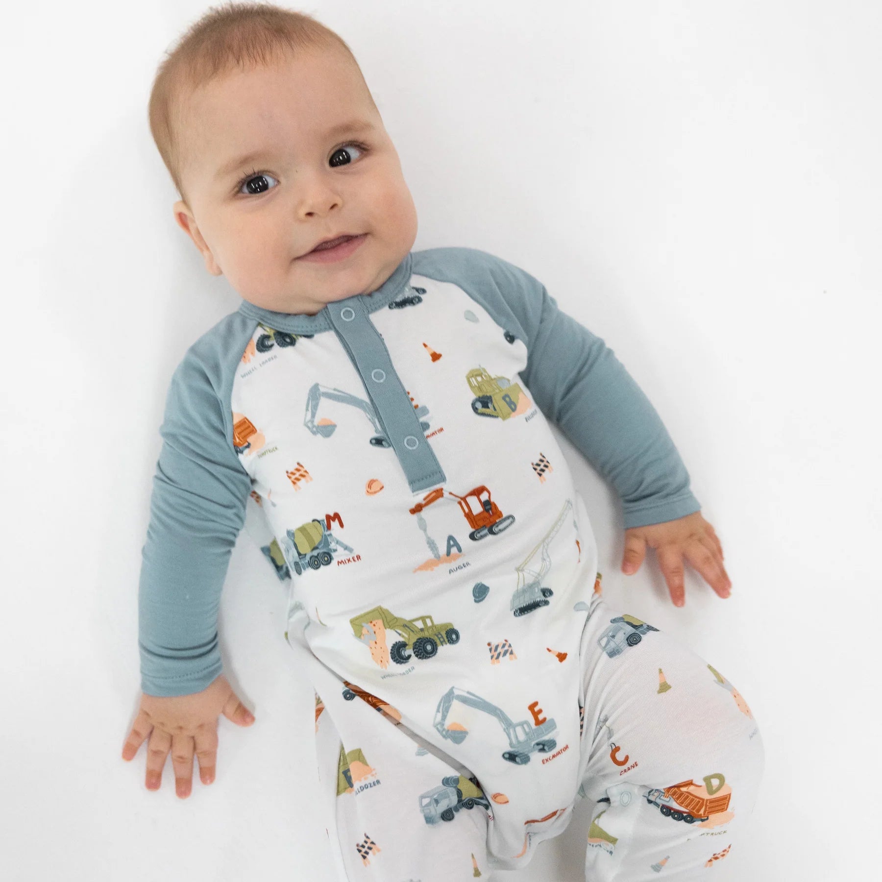 Raglan Romper  w/ Contrast Sleeve- Construction Alphabet