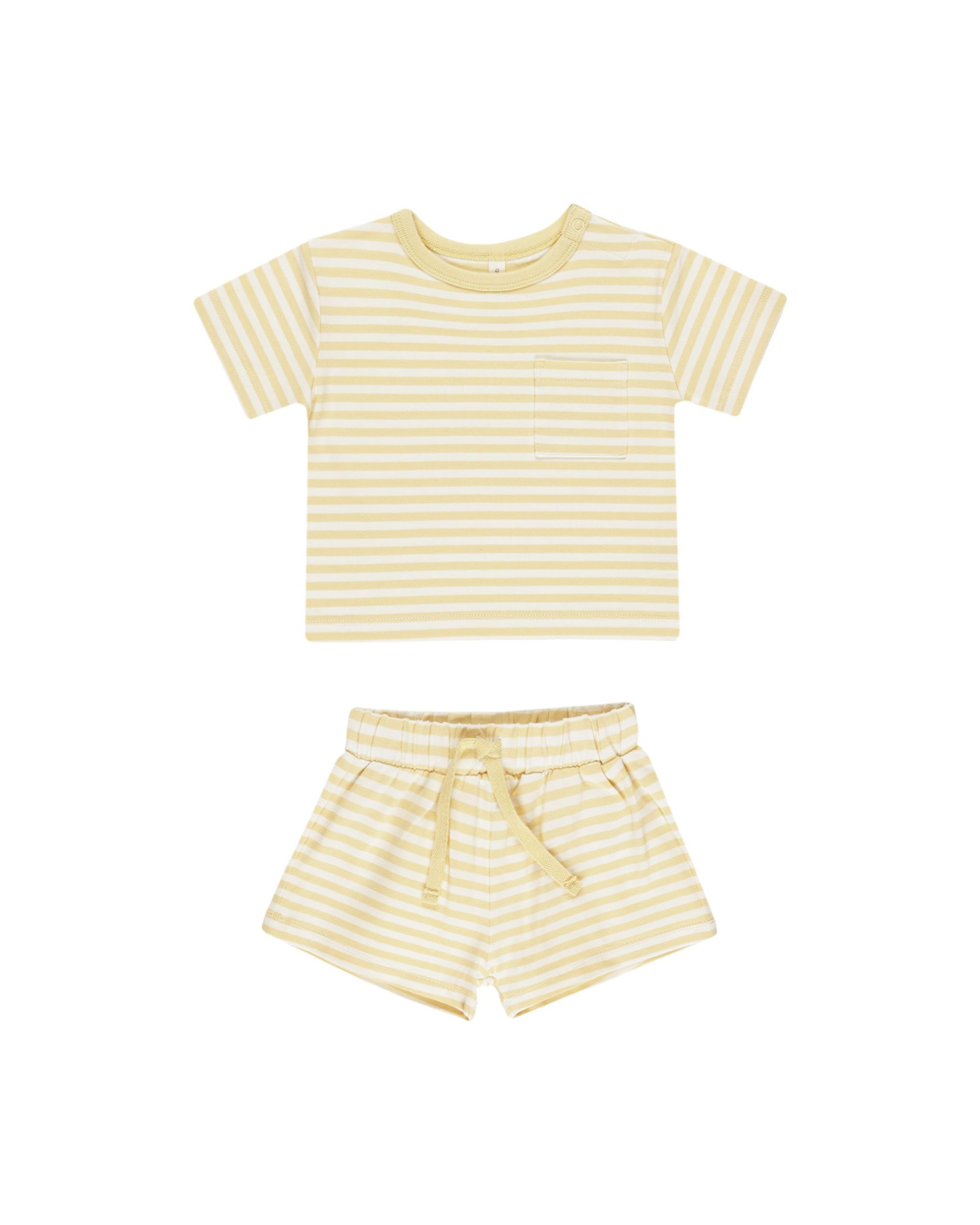 Pocket Tee + Short Set- Yellow Stripe