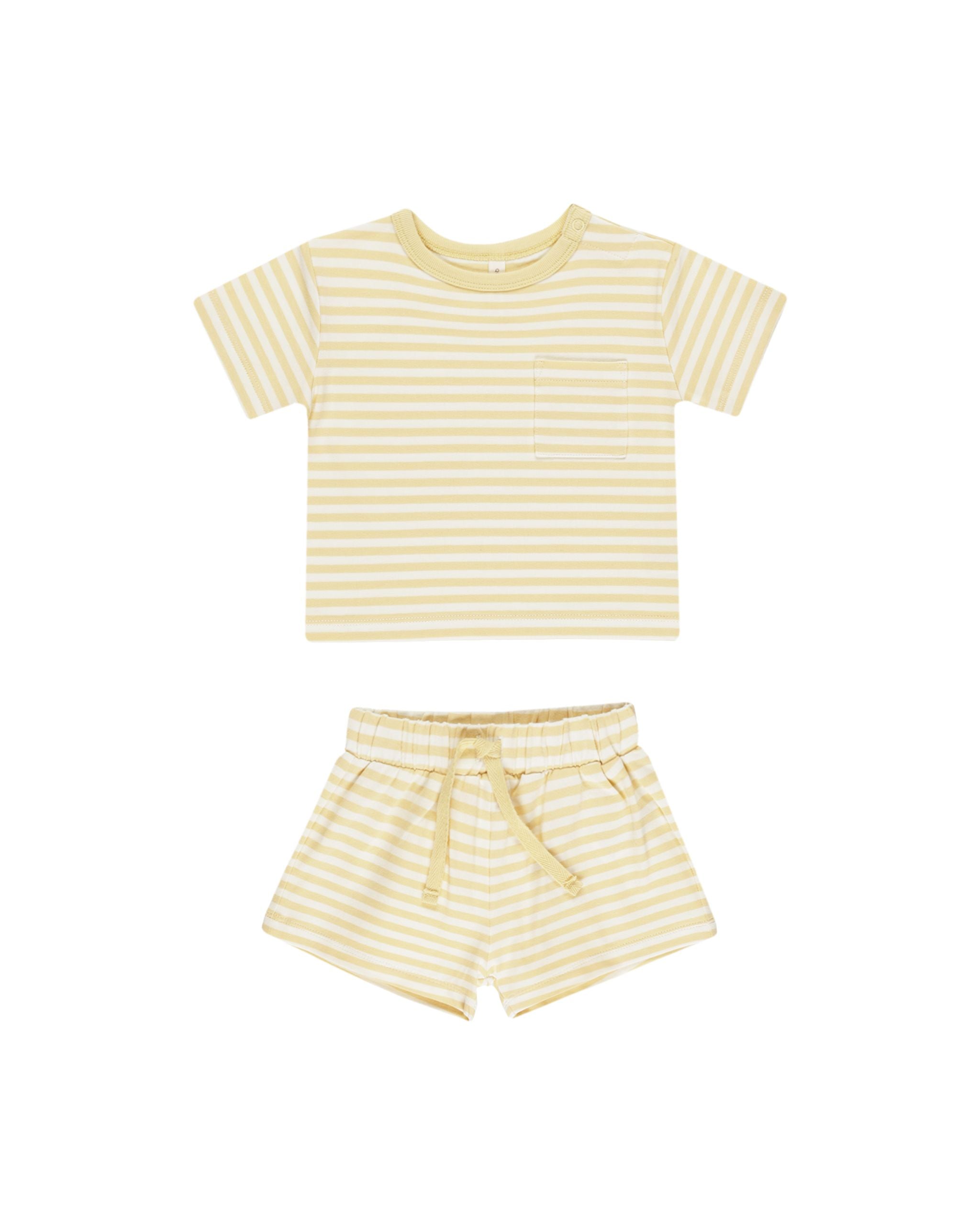 Pocket Tee + Short Set- Yellow Stripe