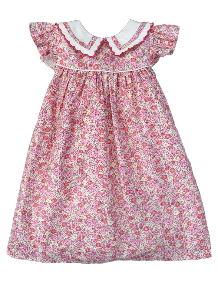Collard Trimmed Tie Back Dress/Pink Floral