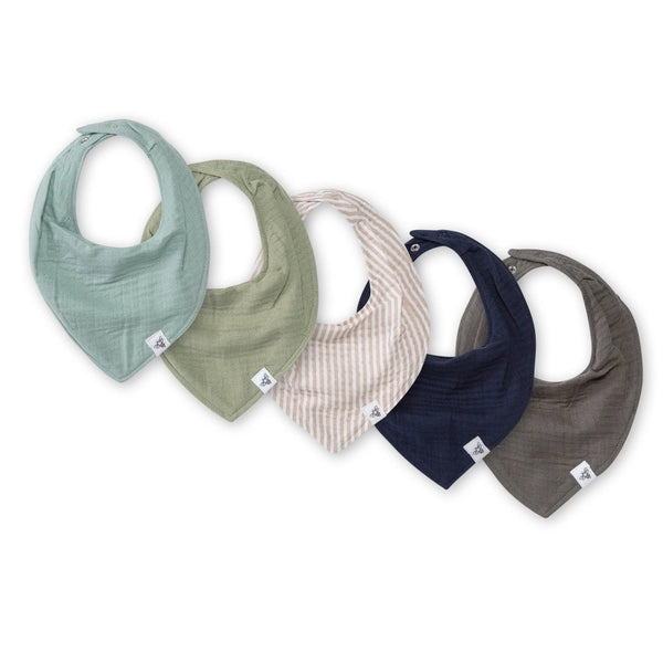 Organic Cotton Bandana Bibs - Set of 5 - Blue
