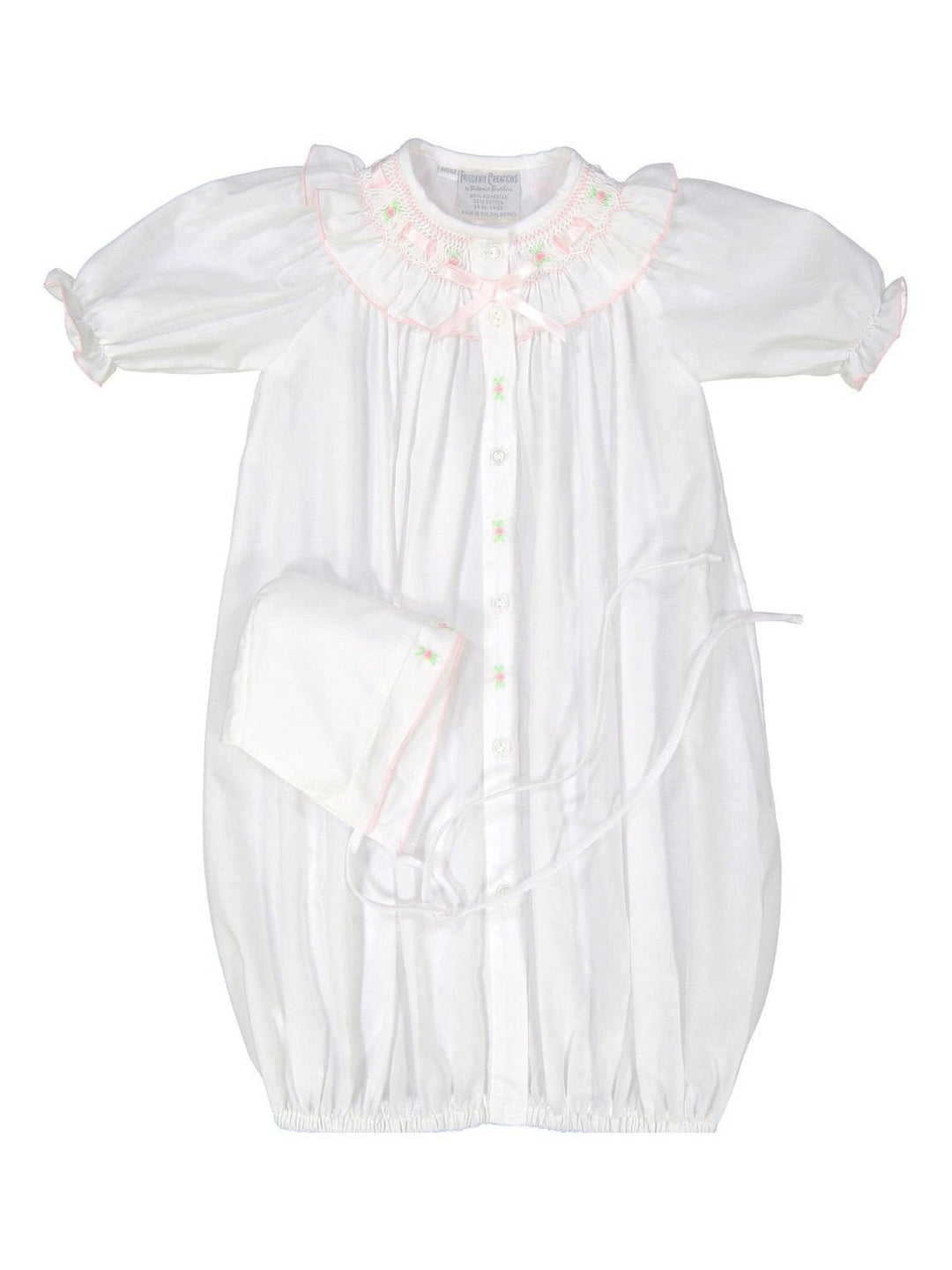 Ribbon Ruffle Smocked Take Me Home Gown with Bonnet