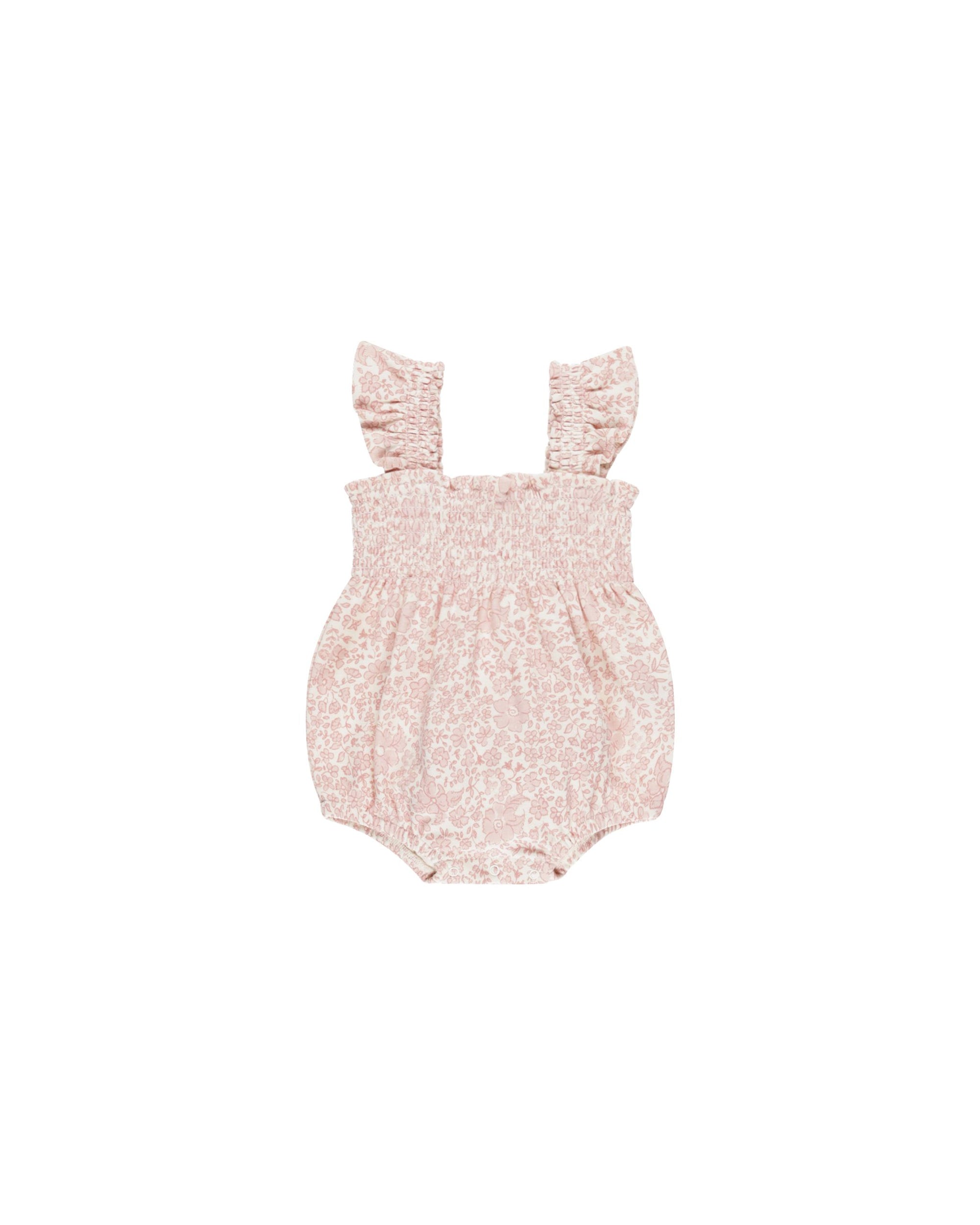 Smocked Ruffle Sleeve Romper- Pink Blossom