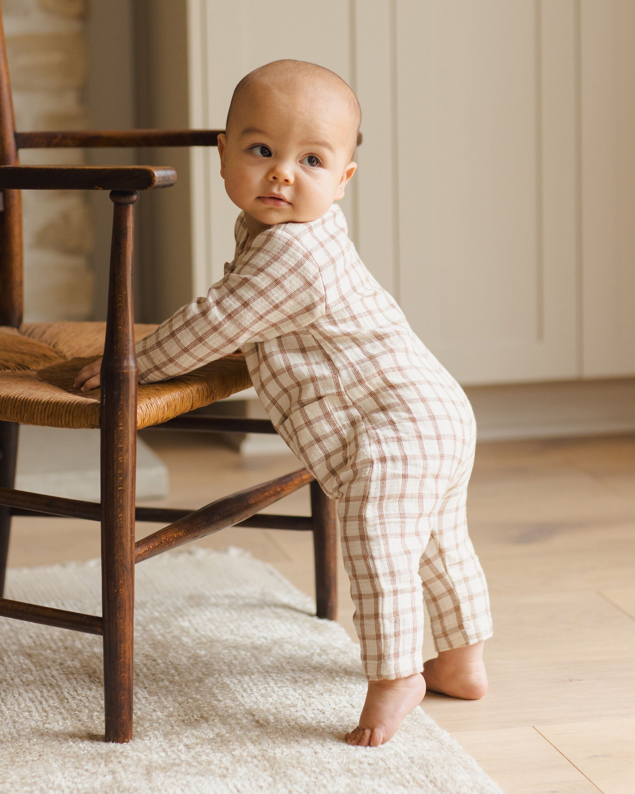 Pocketed Woven Jumpsuit- Cinnamon Plaid