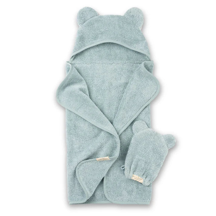 Hooded Towel + Wash Mitt Set- Fog