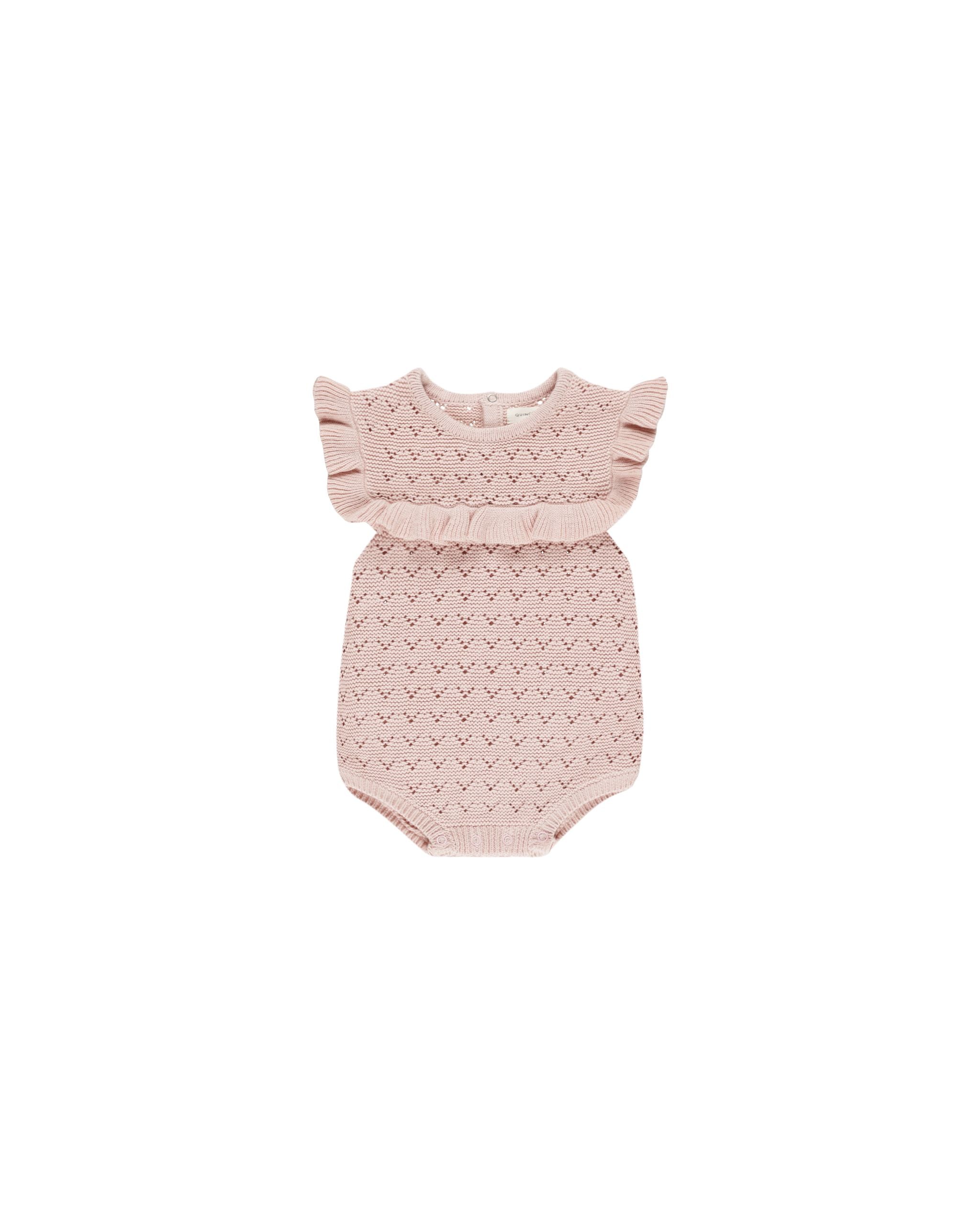 Pointelle Ruffle Romper- Bubblegum