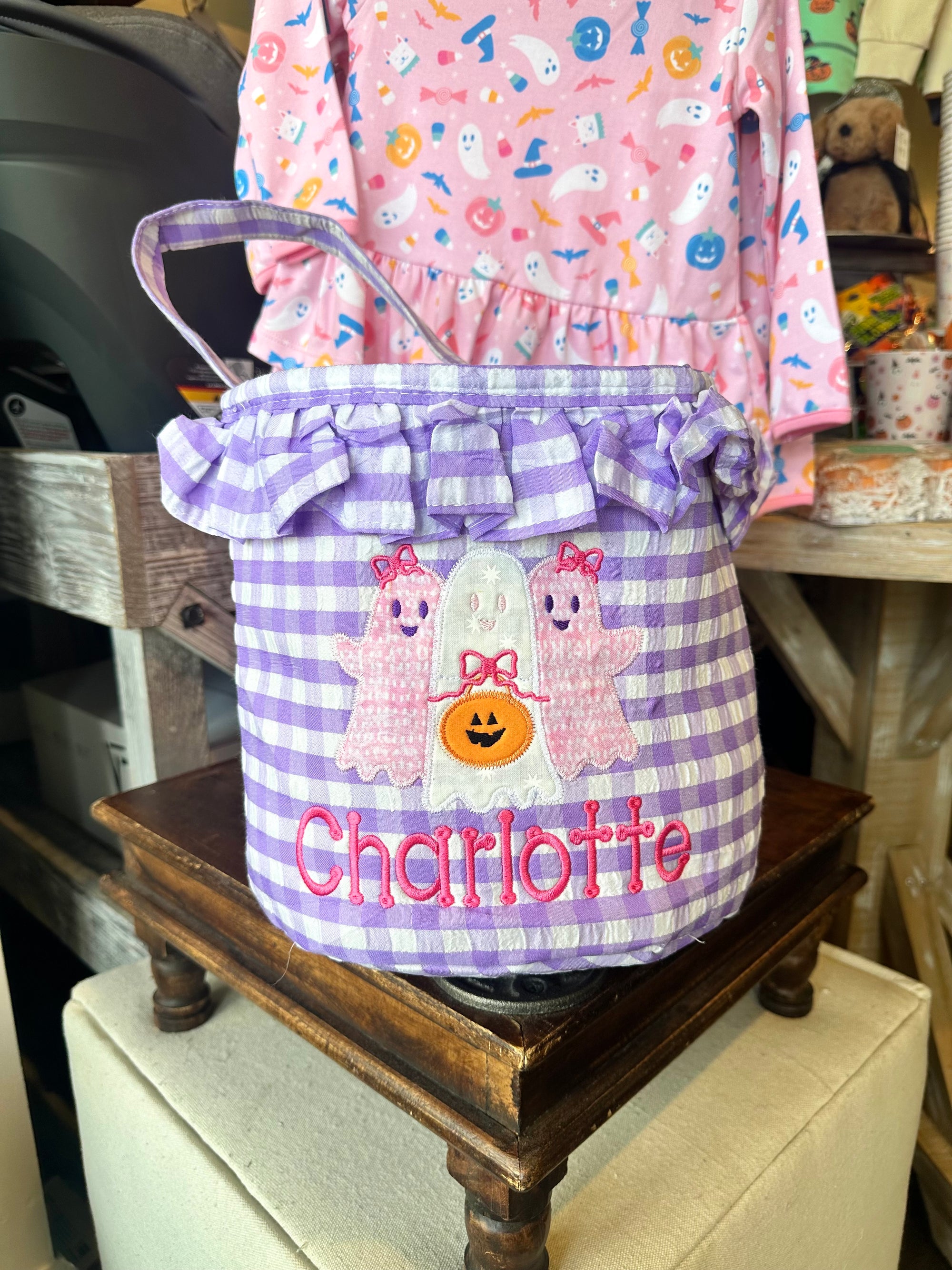 Halloween Basket  - Ruffle Purple Check