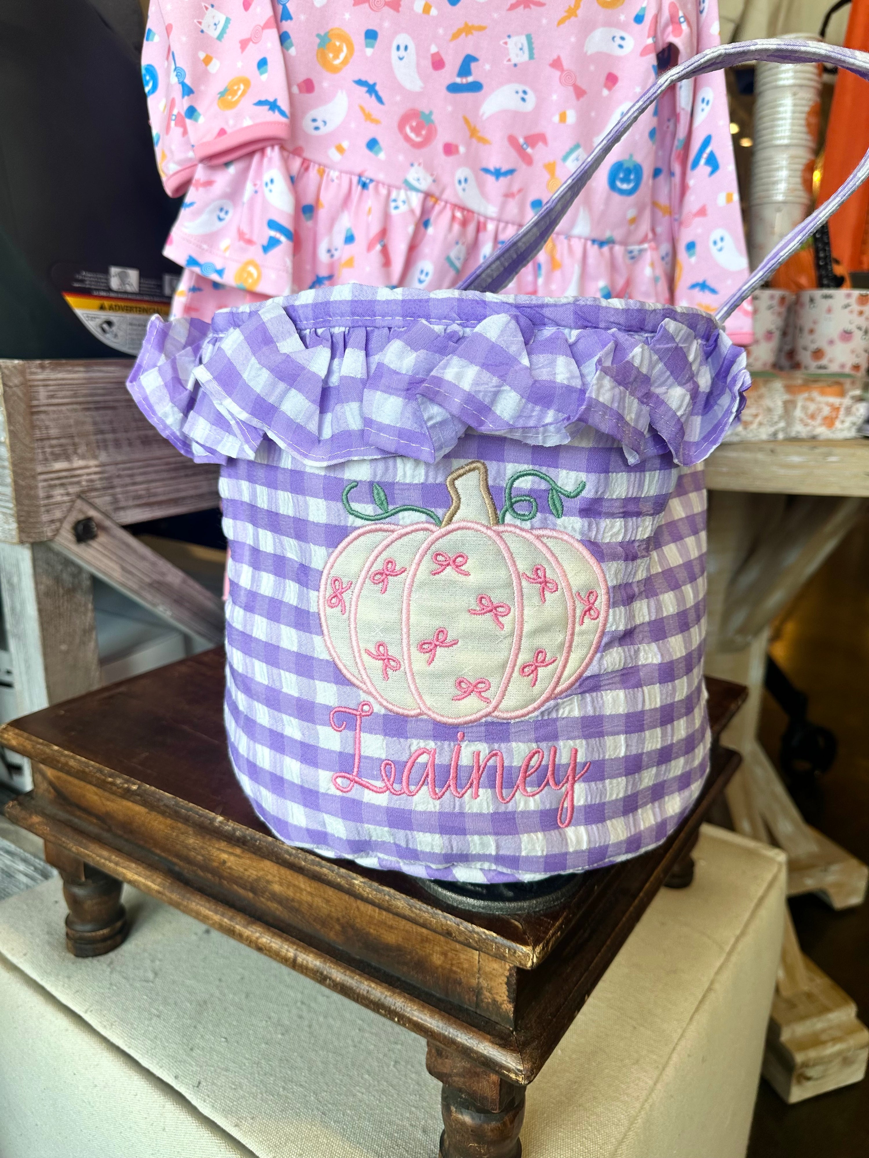 Halloween Basket  - Ruffle Purple Check