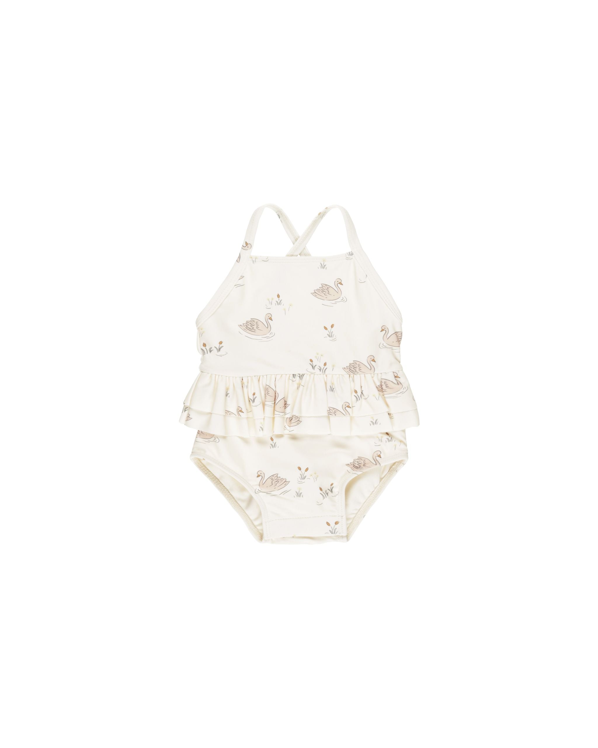 Ruffled 1pc Swimsuit- Swans