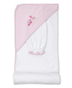 Golf Clubs-Hooded Towel w/ Mitt Set-White/Pink
