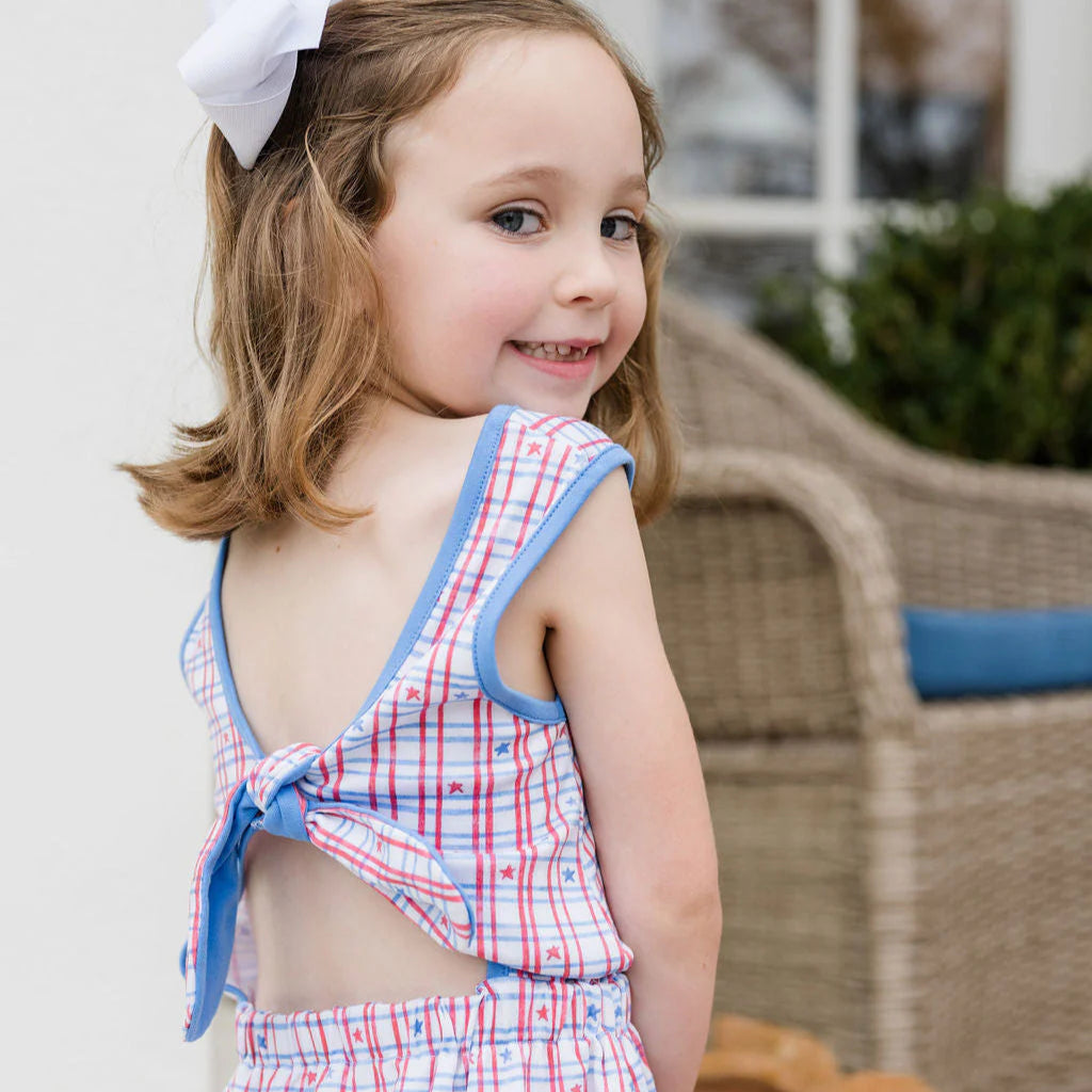 James & Lottie Kristin Knot Dress | Patriotic Check Knit