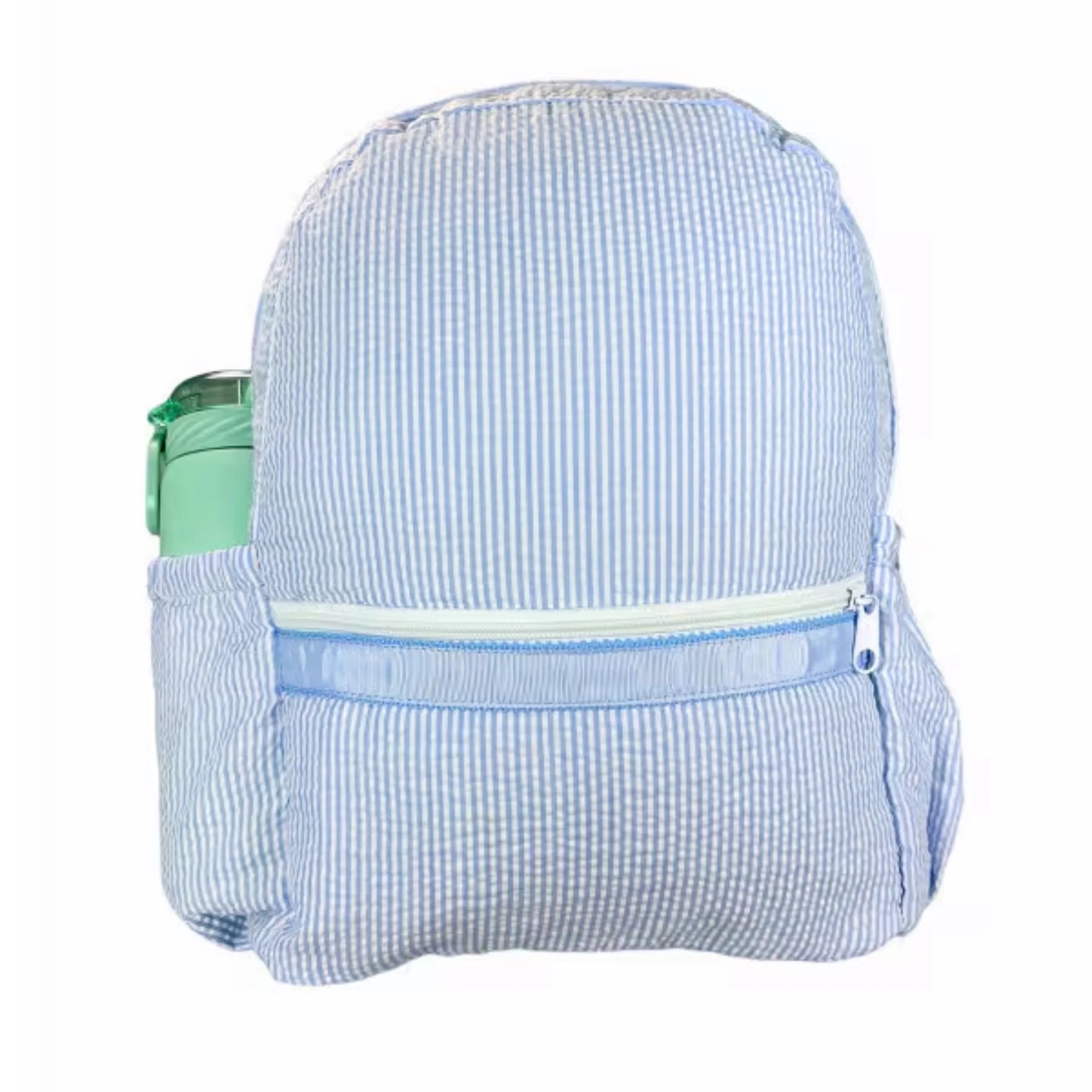 Medium Backpack w/ Pocket- Baby Blue Seersucker