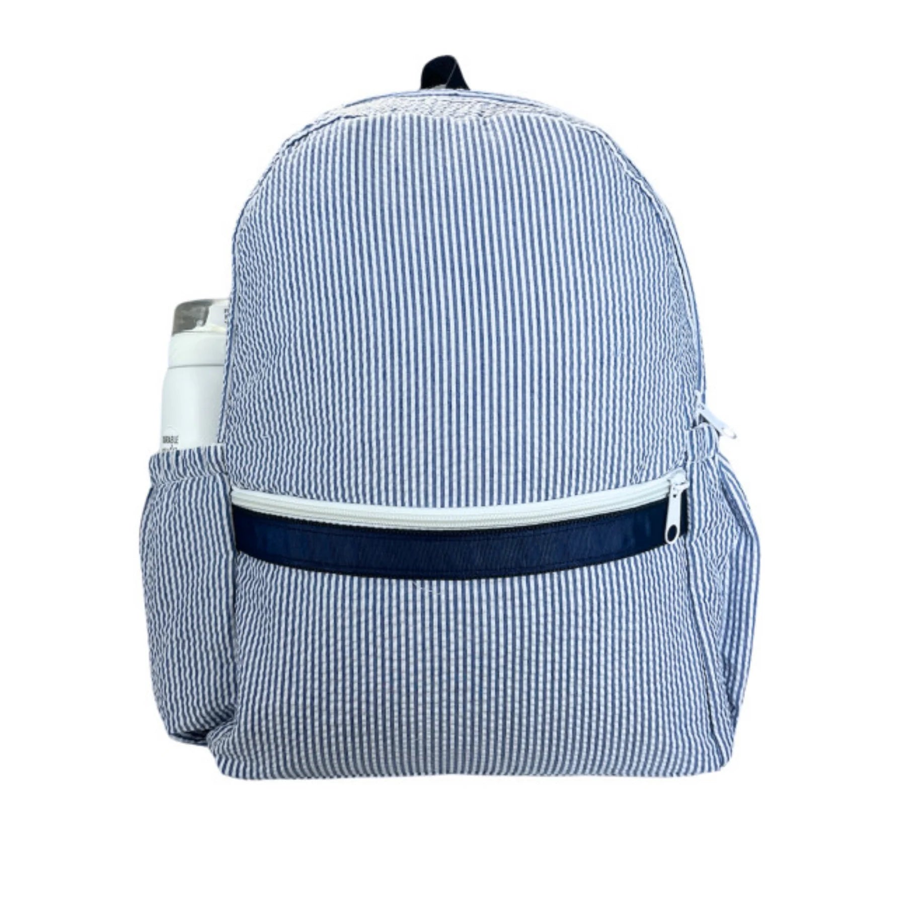 Medium Backpack w/ Pocket-Navy Seersucker