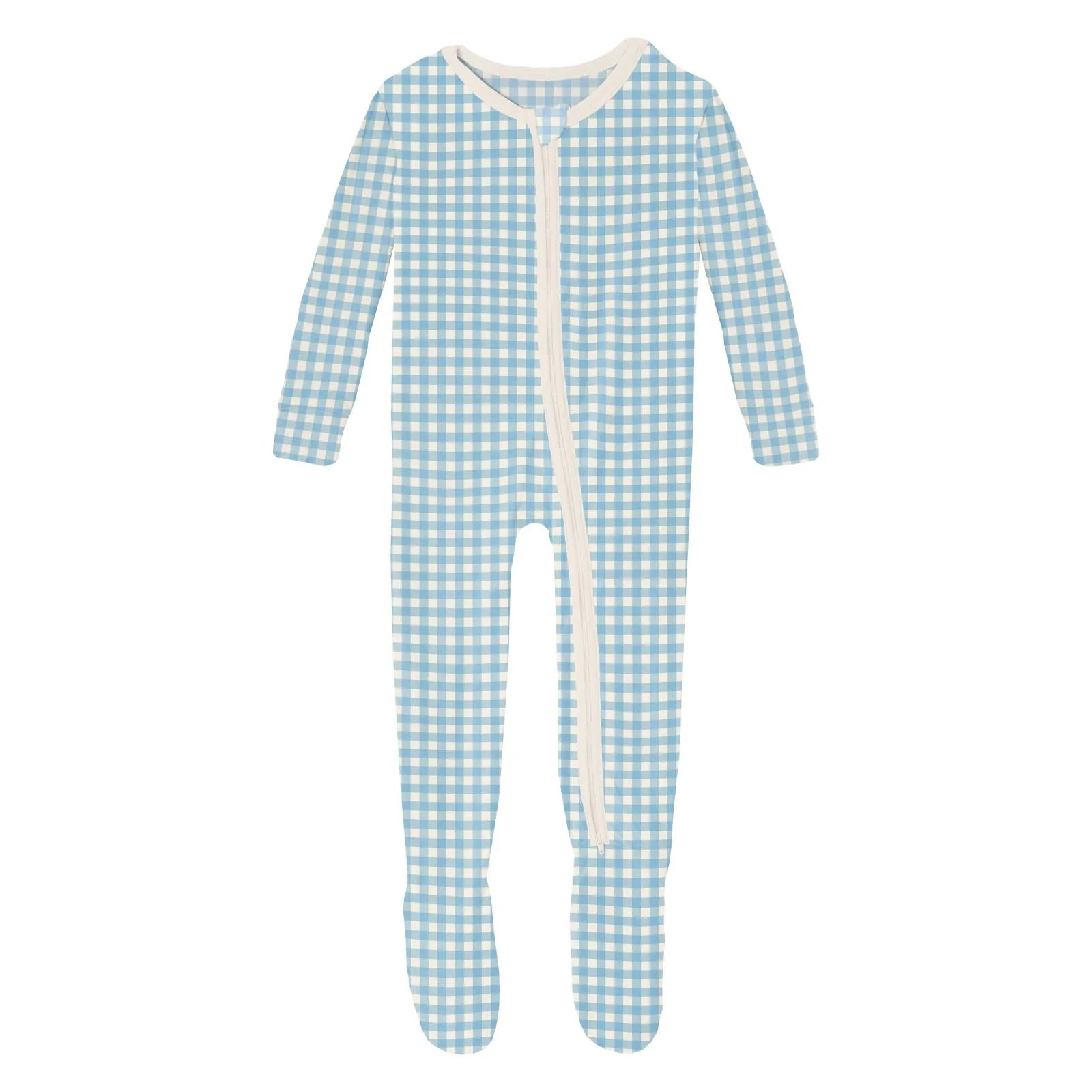 Print Footie 2 Way Zipper- Seaside Blue Gingham