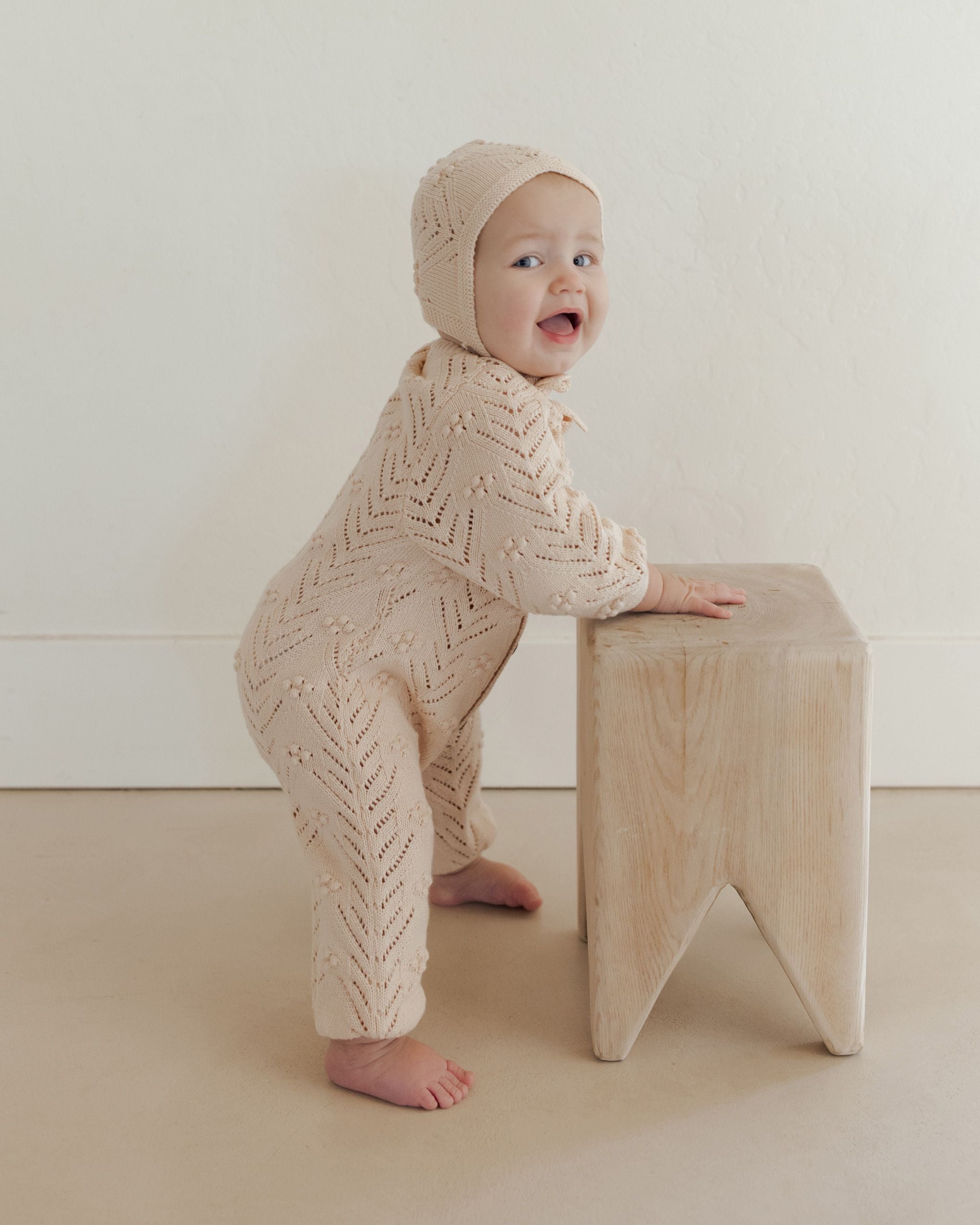 LS Bobble Romper- Natural