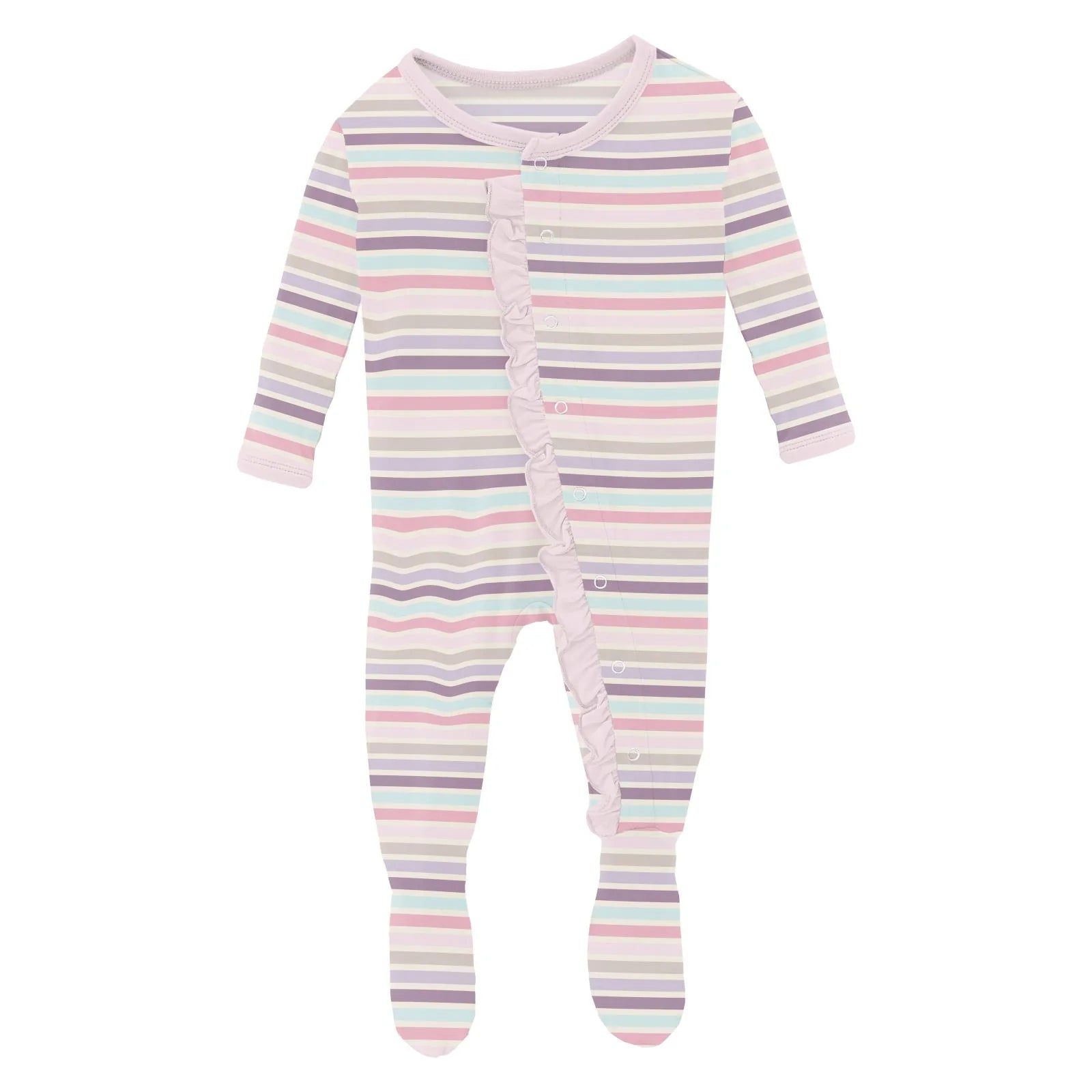 Print Muffin Ruffle Footie w/Snaps- Ice Cream Stripe