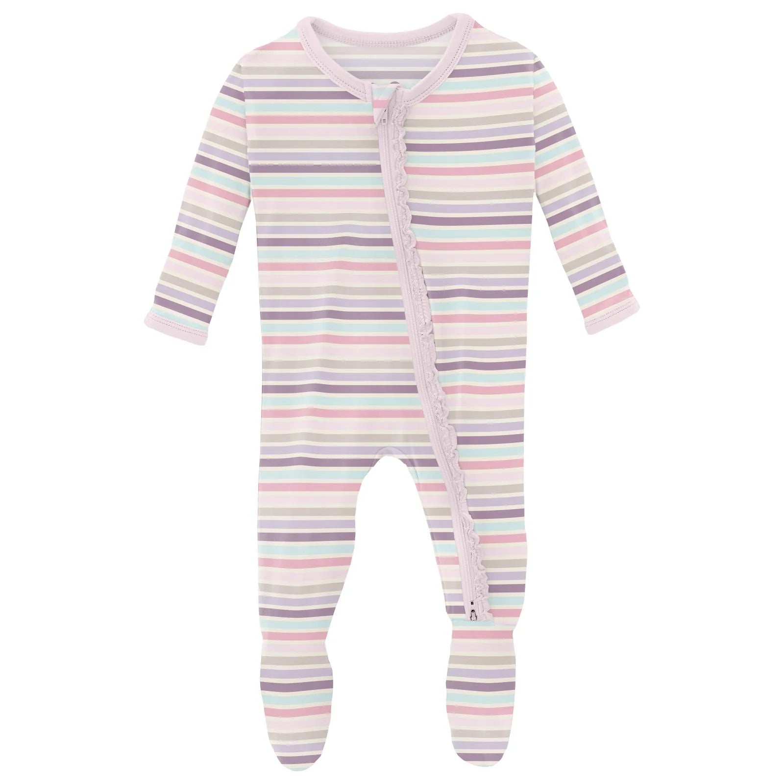 Muffin Ruffle Footie w/2 Way Zip- Ice Cream Stripe