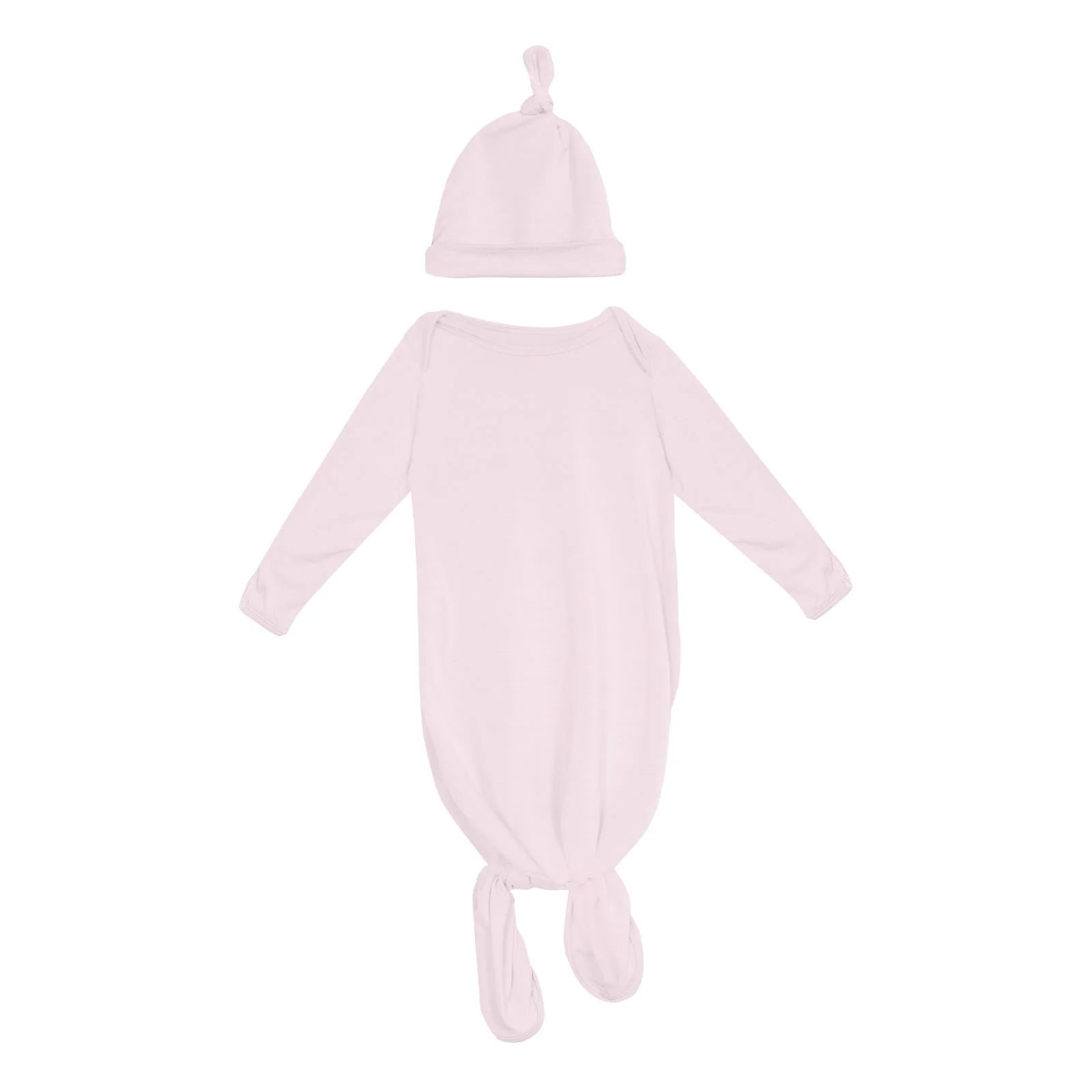 Layette Gown & Single Knot Hat Set- Shrinking Violet