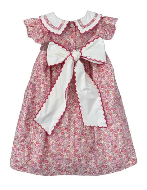 Collard Trimmed Tie Back Dress/Pink Floral