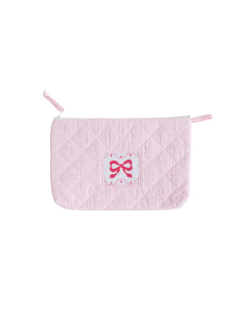 Quilted Luggage Cosmetic Bag - Bow