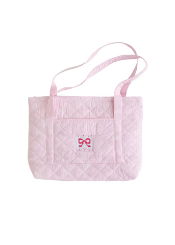 Quilted Luggage Tote Bag- Pink Bow