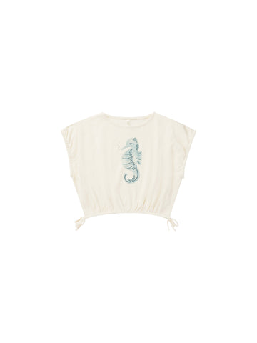 Cropped Cinched Tee- Seahorse