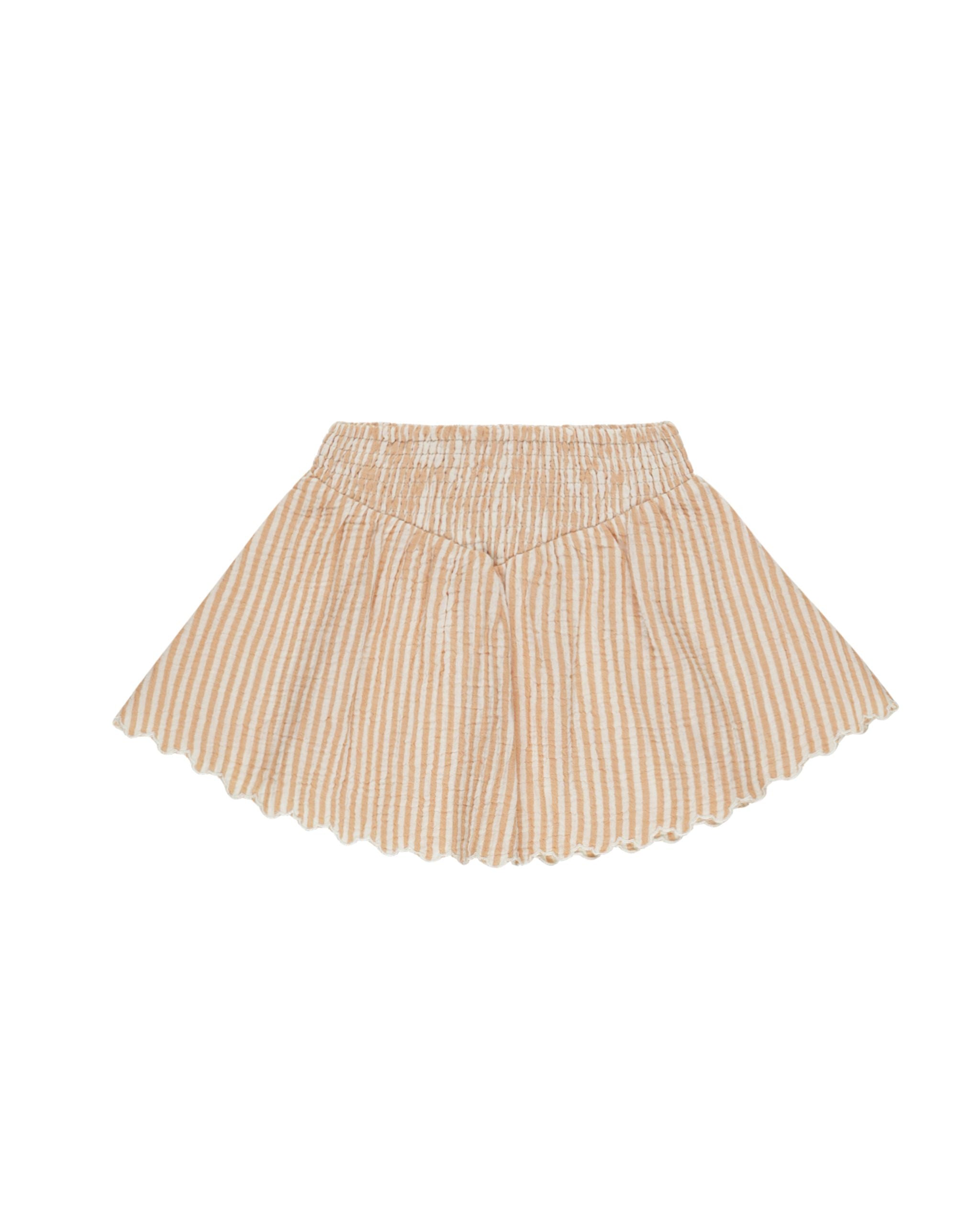 Smocked V Mini Skirt- Grapefruit Stripe