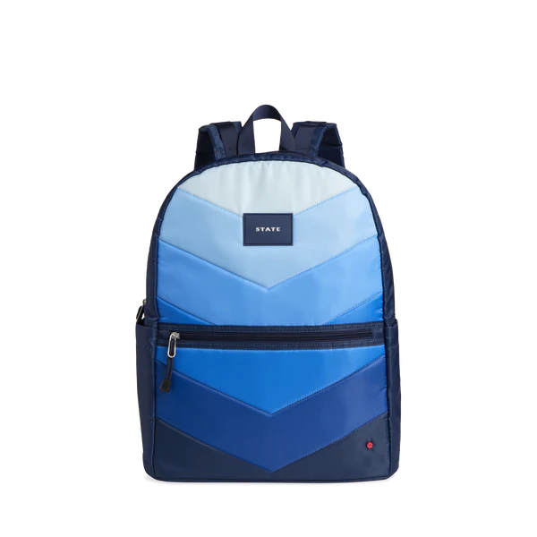 Kane Double Zipper Backpack- Blue Chevron