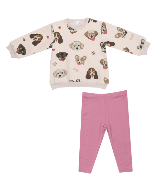 Puffy L/S Over Sweatshirt/Legging- French Terry Pretty Puppy Faces