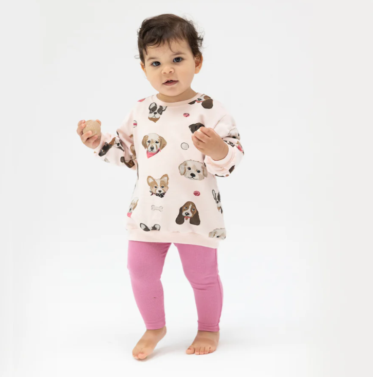 Puffy L/S Over Sweatshirt/Legging- French Terry Pretty Puppy Faces