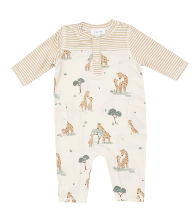 Romper W/ Contrast  Sleeve- Giraffe Families